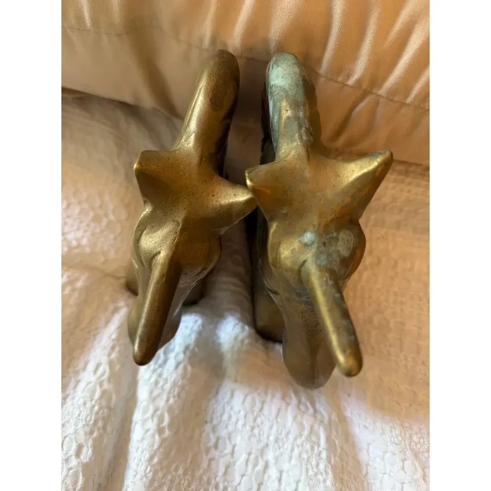 Vintage Brass Unicorn Head Bookends Pair Mid Century Fantasy Decor Heavy Metal